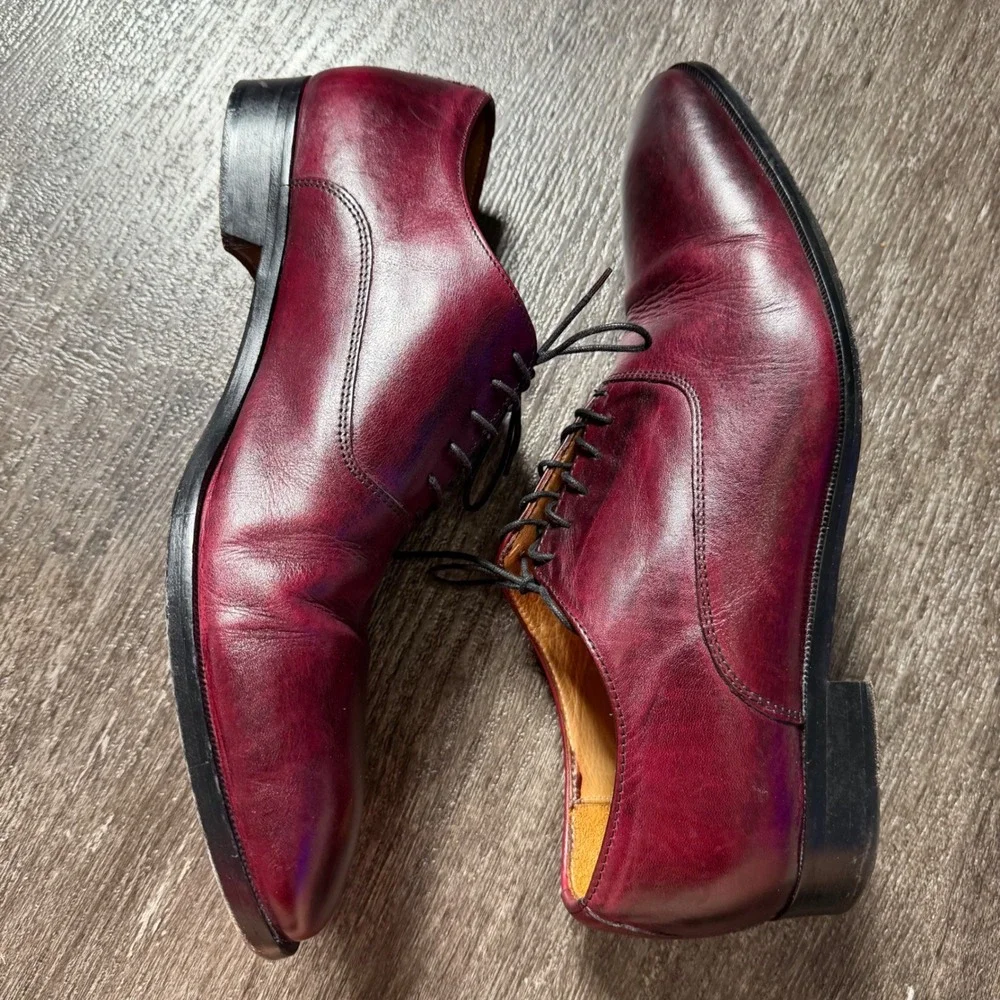 Mercanti Fiorentini Oxford Men 10.5 Burgundy Leather Lace Up Made in Italy Shoe